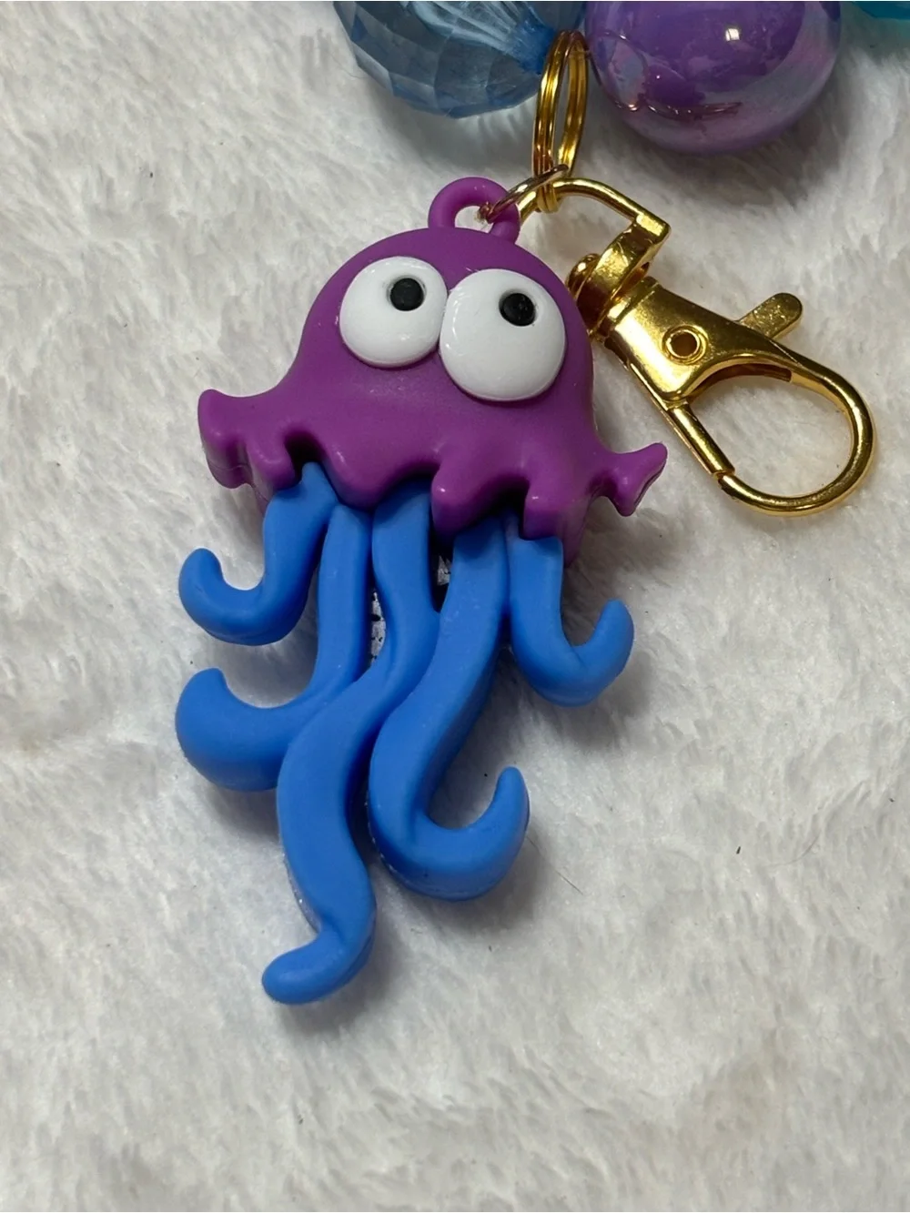 Adorable Purple & Blue Jellyfish Beaded Keyring Bracelet - Cute Charm Accessory